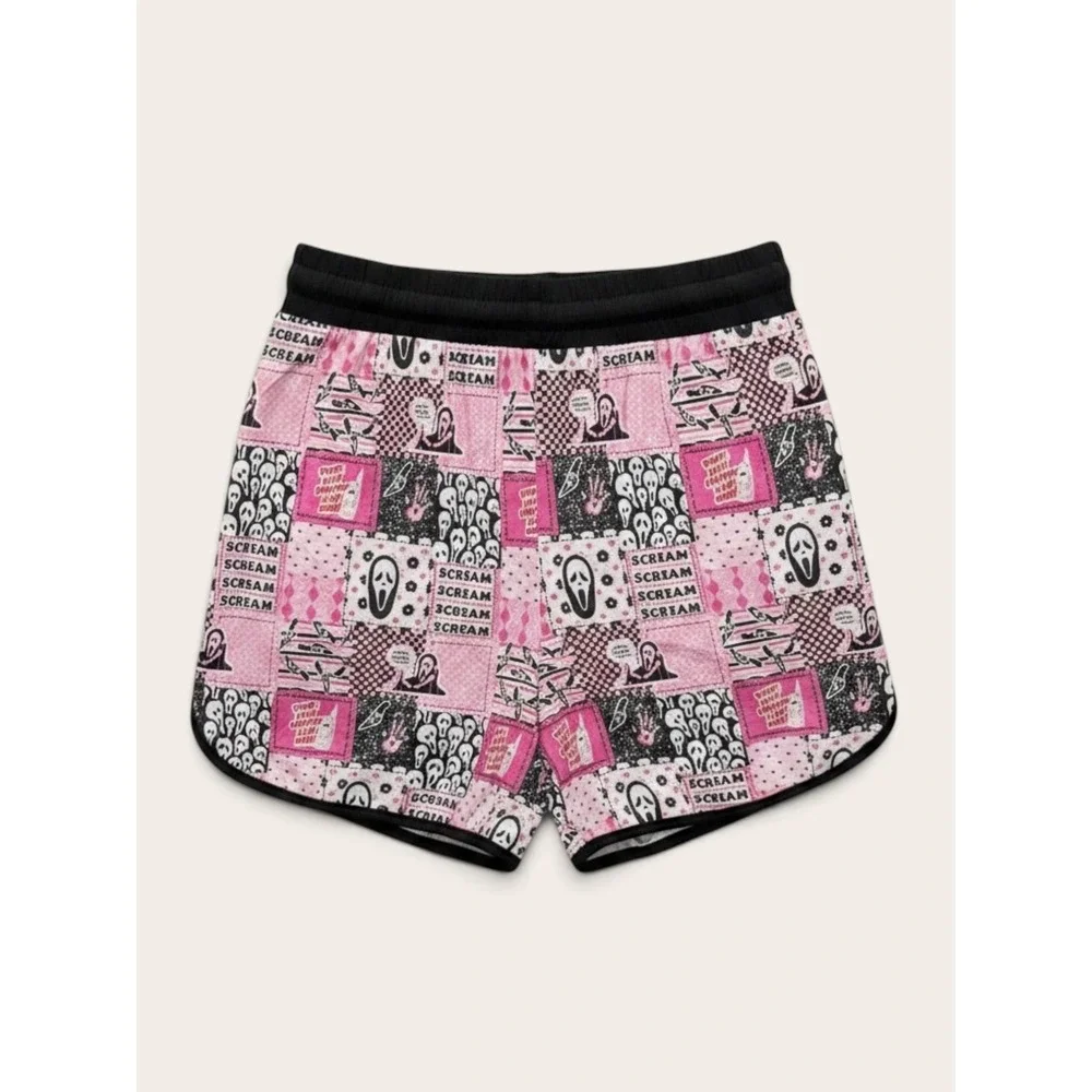 Scream Ghostface Pink Patchwork Bamboo Lounge Shorts Women Medium
